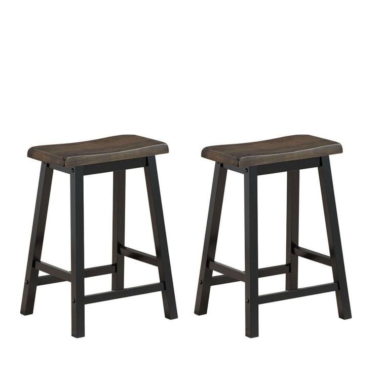 24-Inch Brown Rubberwood Backless Saddle Bar Stools, Set of 2