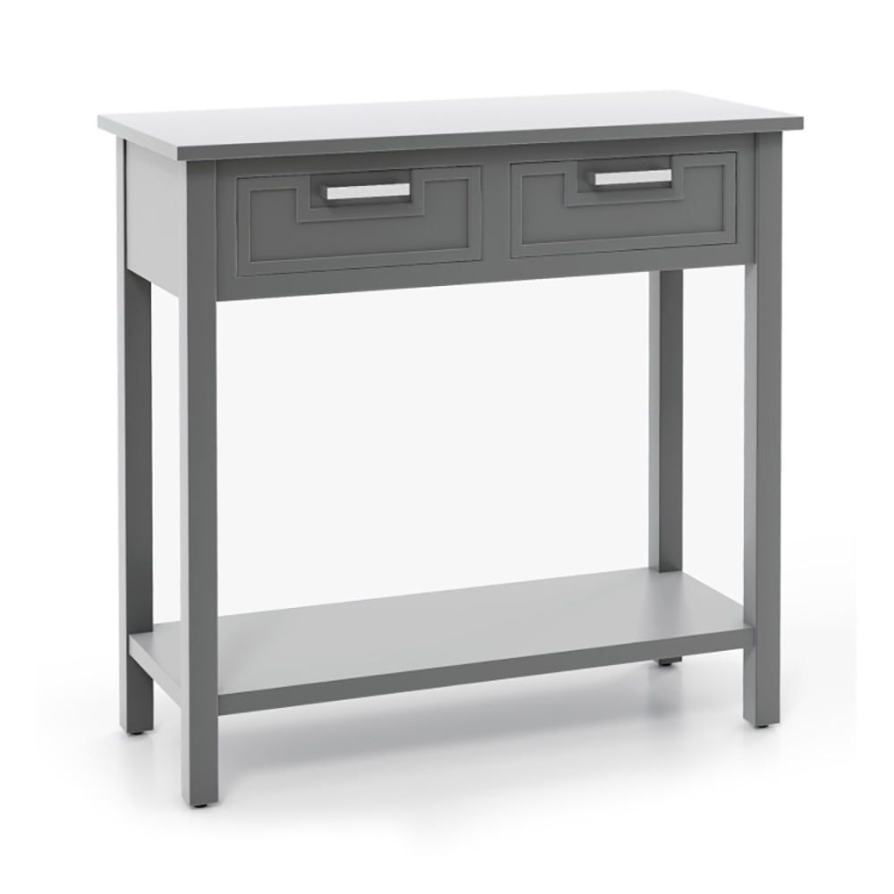 Gray MDF and Rubber Wood Console Table with Storage