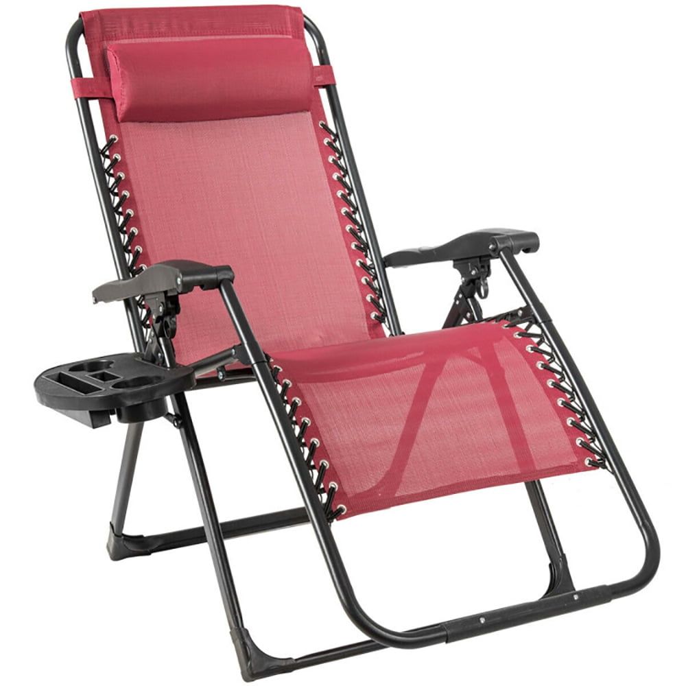 Dark Red Steel Frame Oversize Outdoor Lounge Chair with Cup Holder