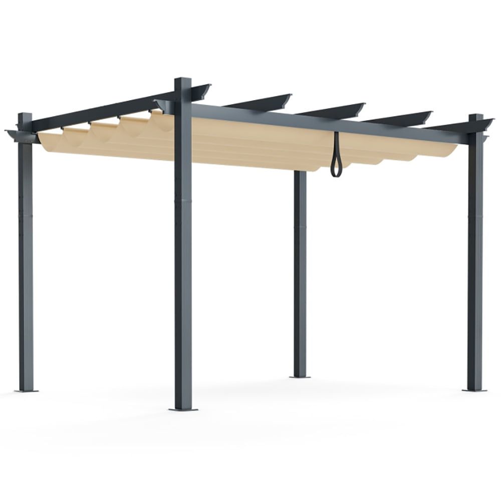 Beige Aluminum Retractable Pergola Canopy with Metal Frame