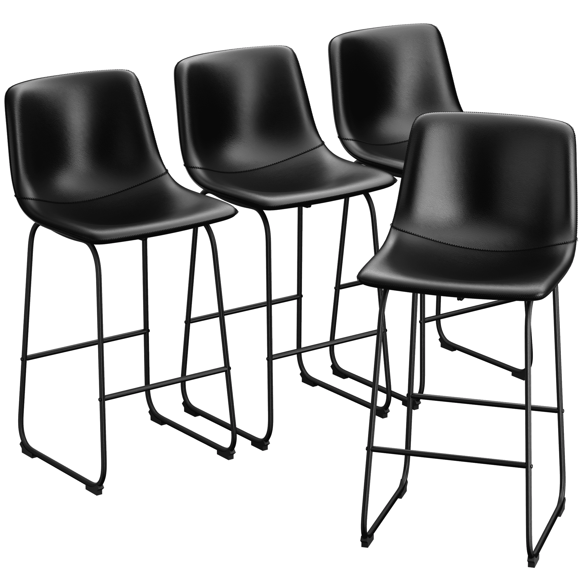 Black Faux Leather and Metal 30'' Bar Stools Set of 4