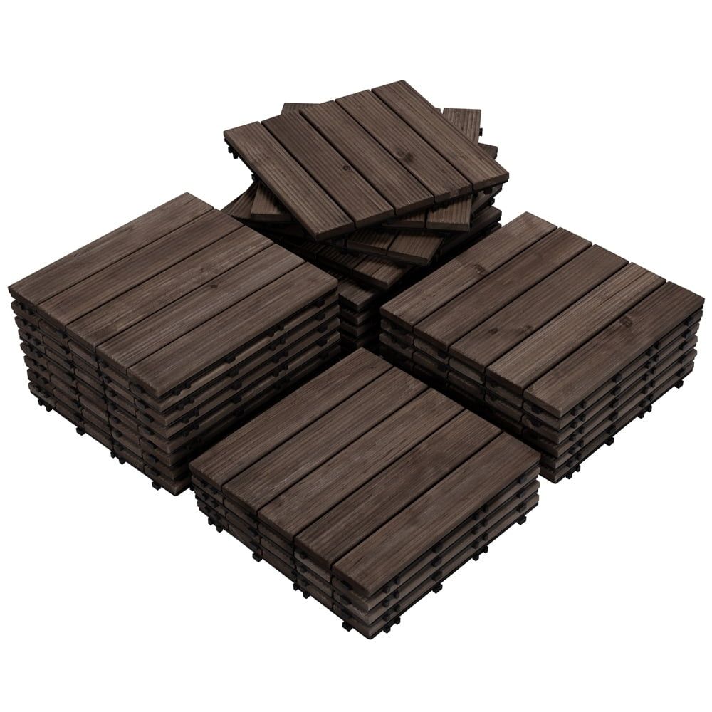 27-Piece Dark Brown Fir Wood Interlocking Deck Tiles