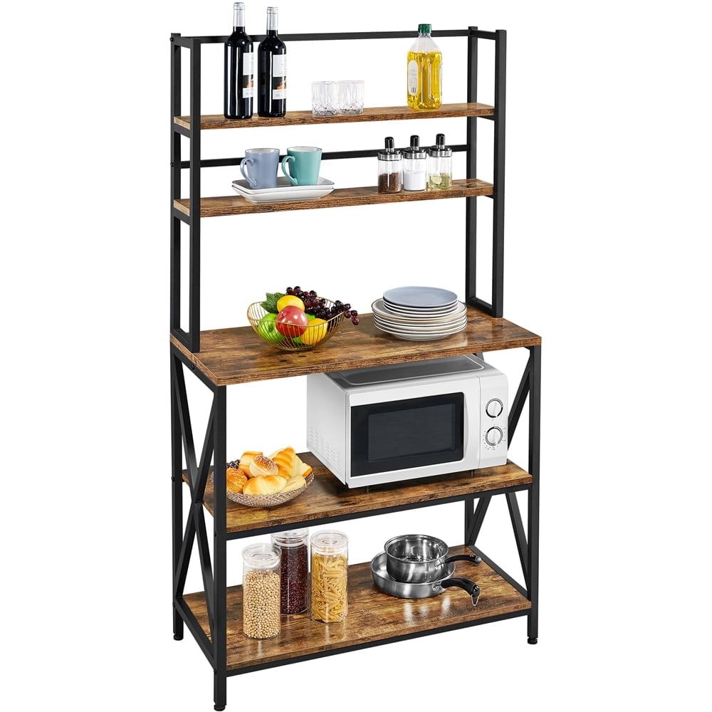 Rustic Brown 5-Tier Industrial Baker's Rack with Metal Frame