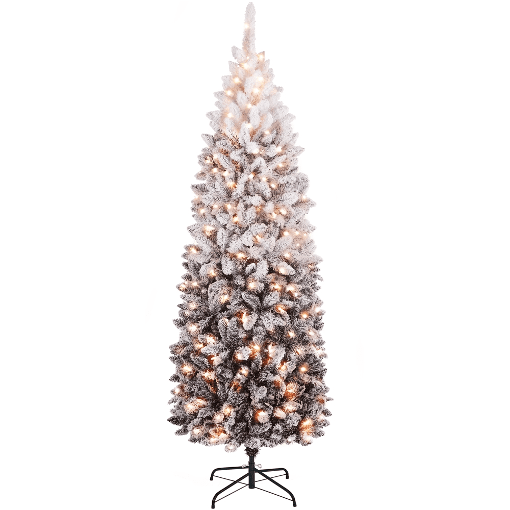 6ft Pre-lit Black Gradient Snow Flocked Christmas Tree with Lights