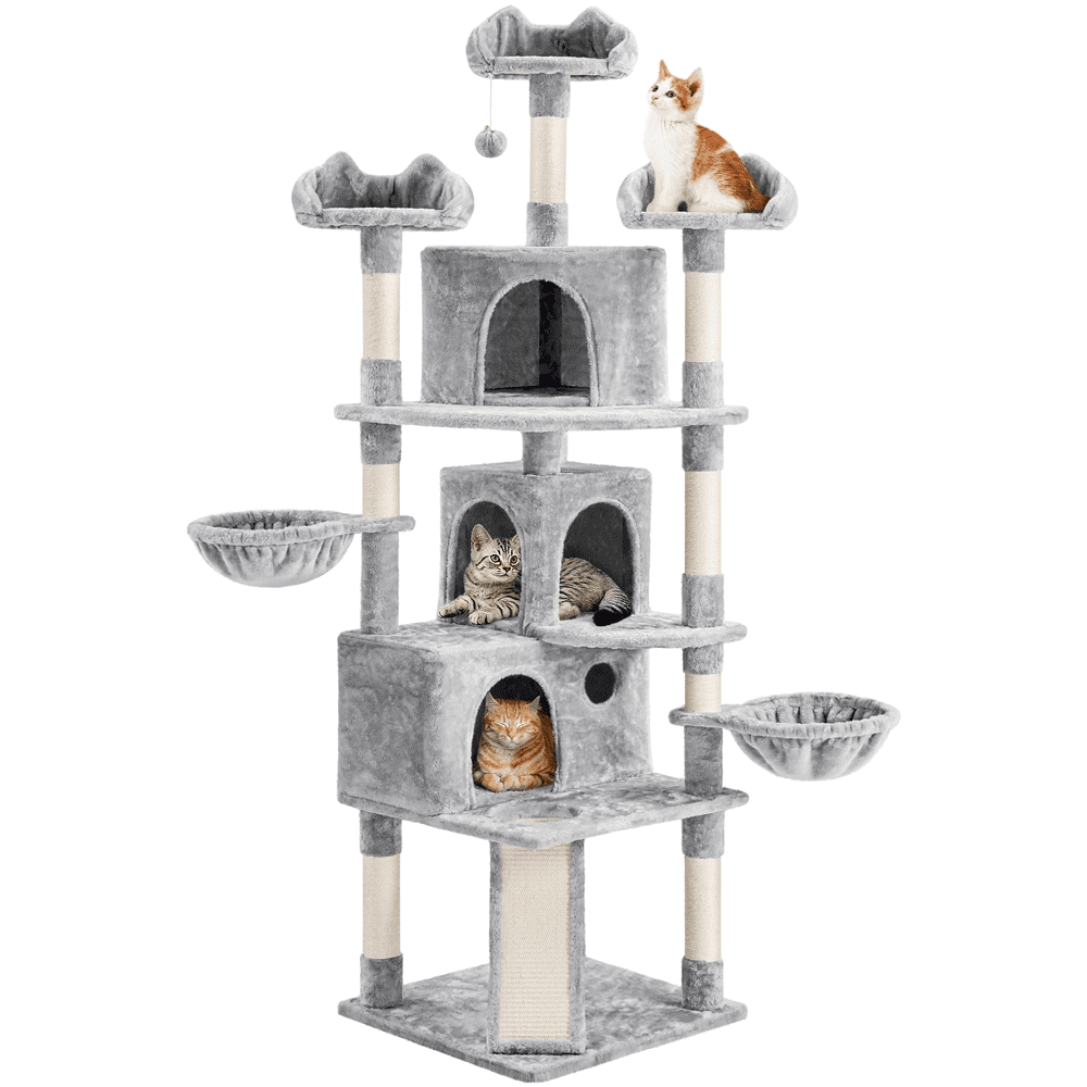 Light Gray 76.5" Cat Tree Tower with Condos and Perches