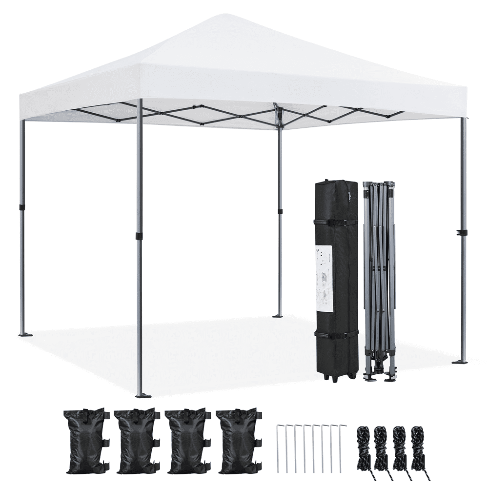 8x8ft White Steel Pop-Up Canopy with One-Push Setup