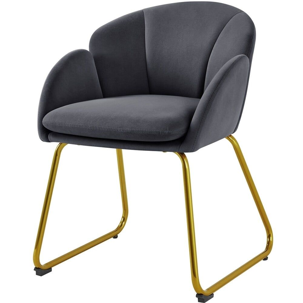 Dark Grey Velvet Accent Chair with Gold Metal Legs