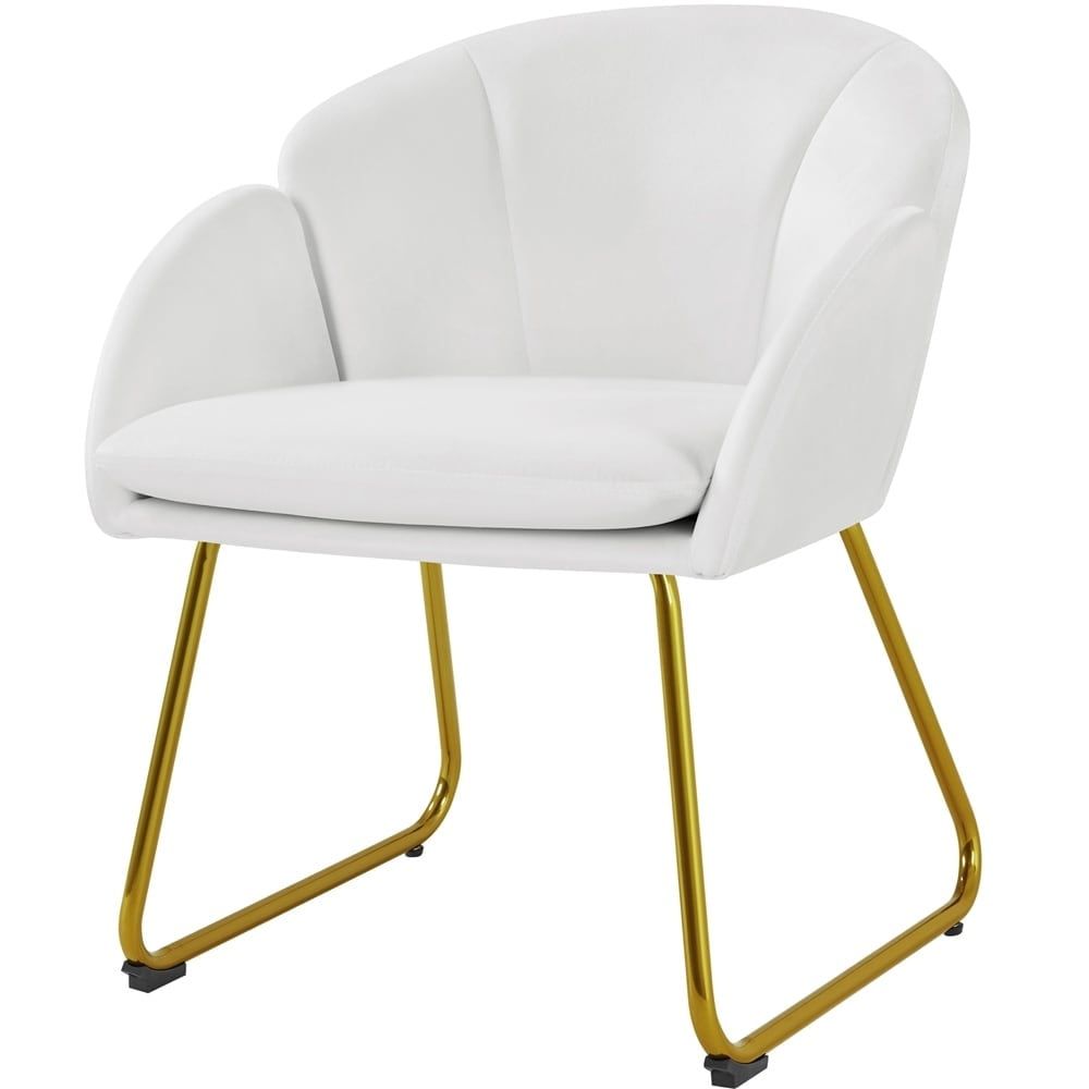 White Velvet Barrel Accent Chair with Gold Metal Legs