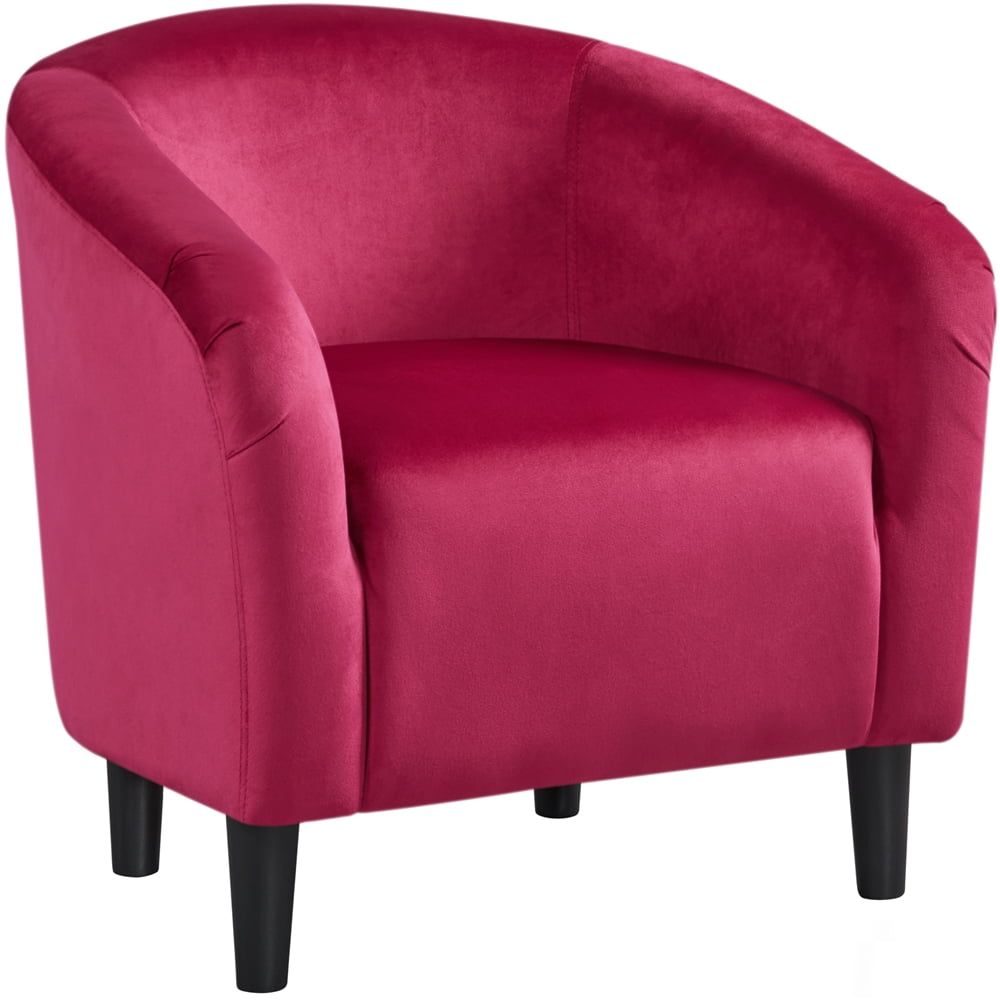 Rose Red Velvet Barrel Accent Chair with Manufactured Wood Frame