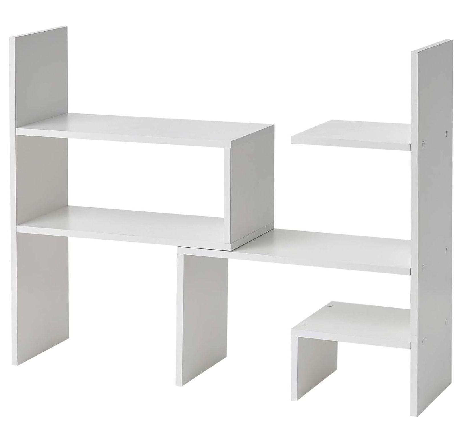 White Adjustable Compact Desk Bookshelf with Cubes