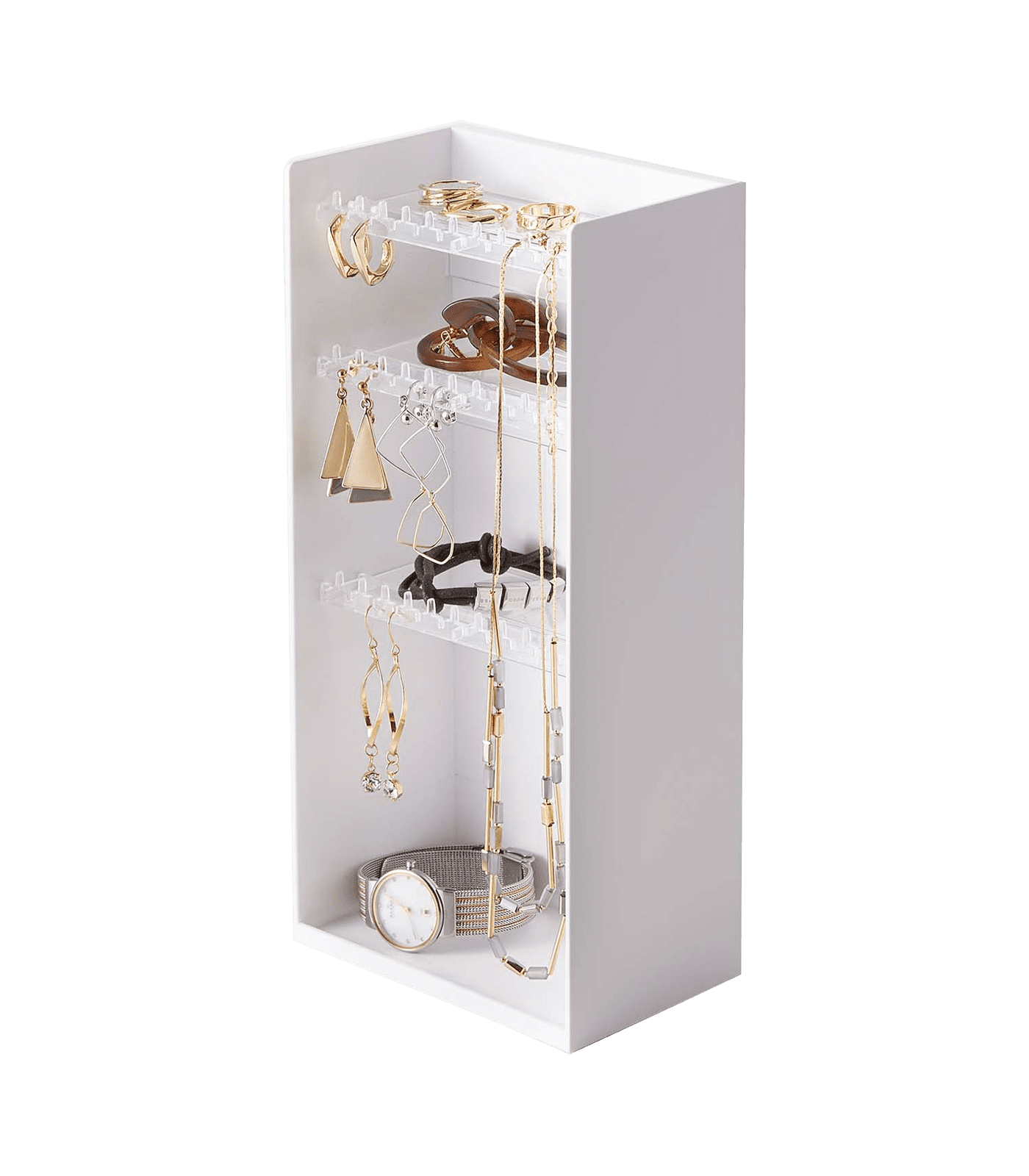 White Metal Adjustable Jewelry Organizer with Hooks