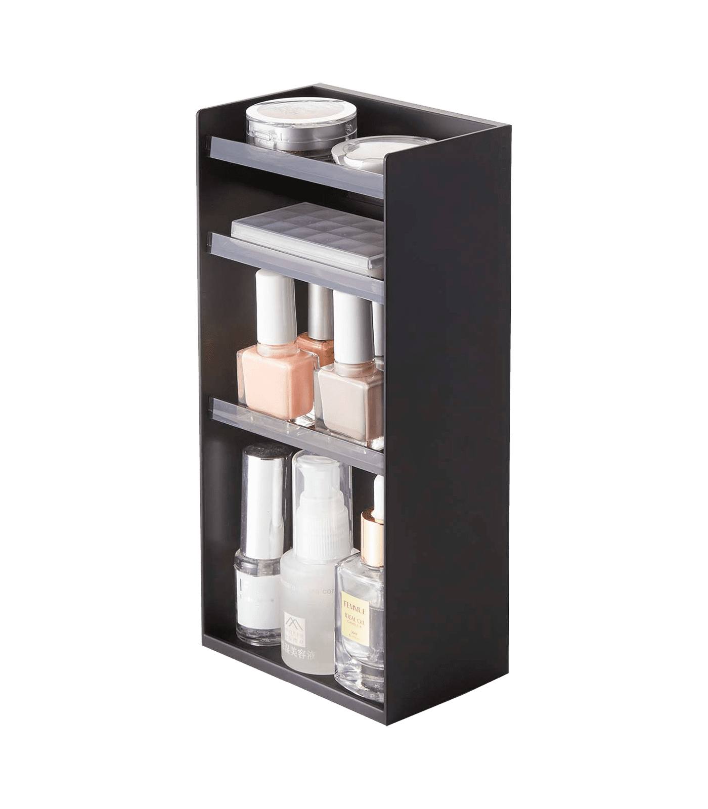 Black Minimalist Rectangular Makeup Organizer with Clear Tiers