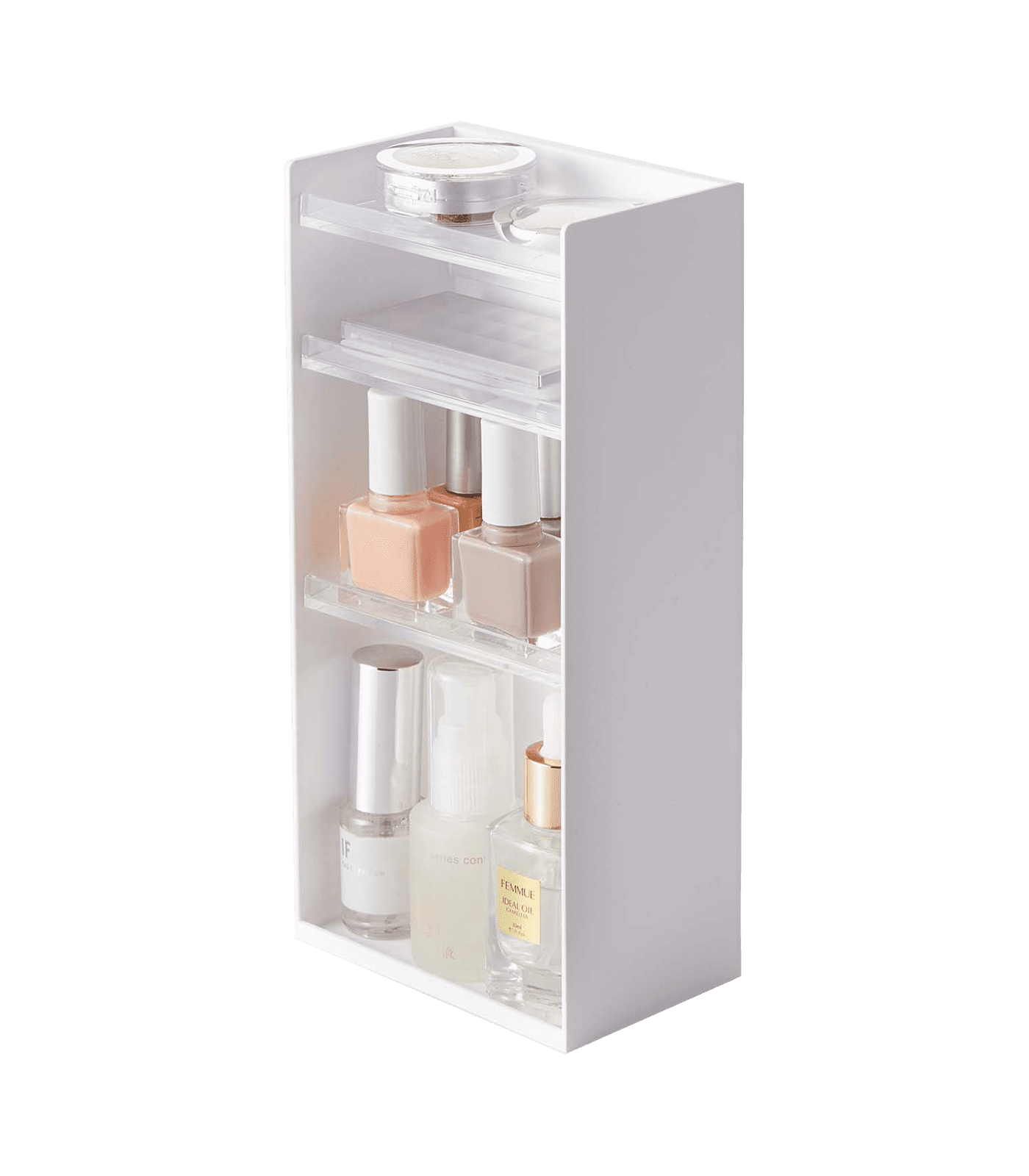 White ABS Plastic Adjustable Makeup Organizer with Clear Trays