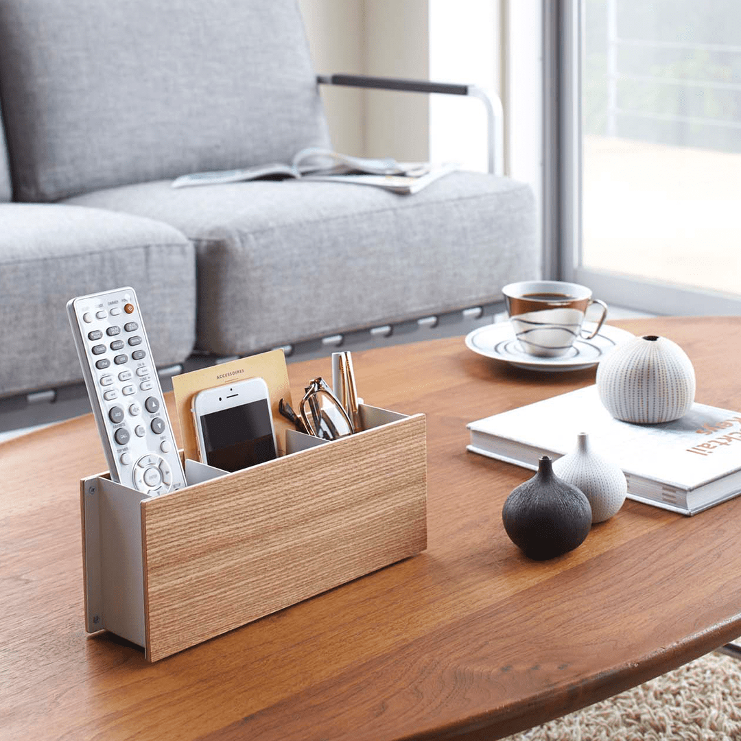 Small Light Brown and White Steel and Wood Desk Organizer