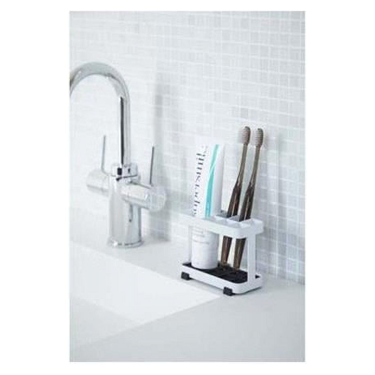 Compact White Powder Coated Steel Toothbrush Stand