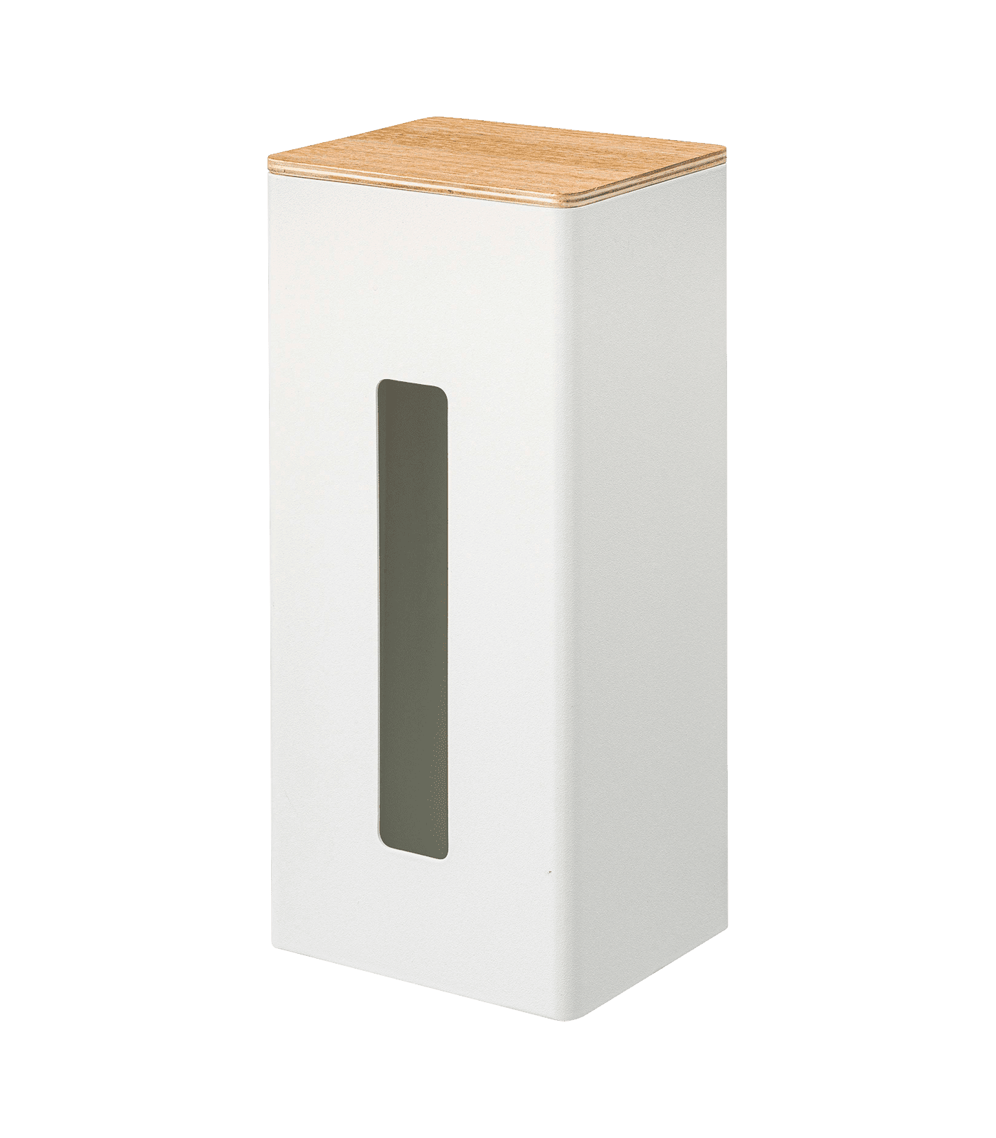 White Steel and Wood Double-Sided Tissue Box Cover