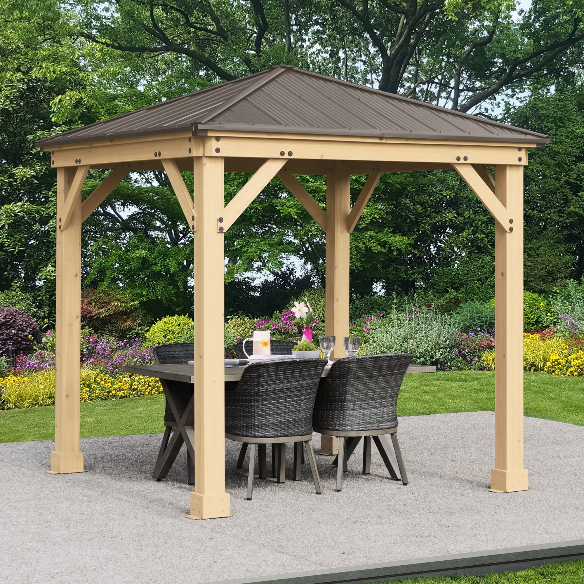 8' x 8' Cedar and Brown Permanent Gazebo