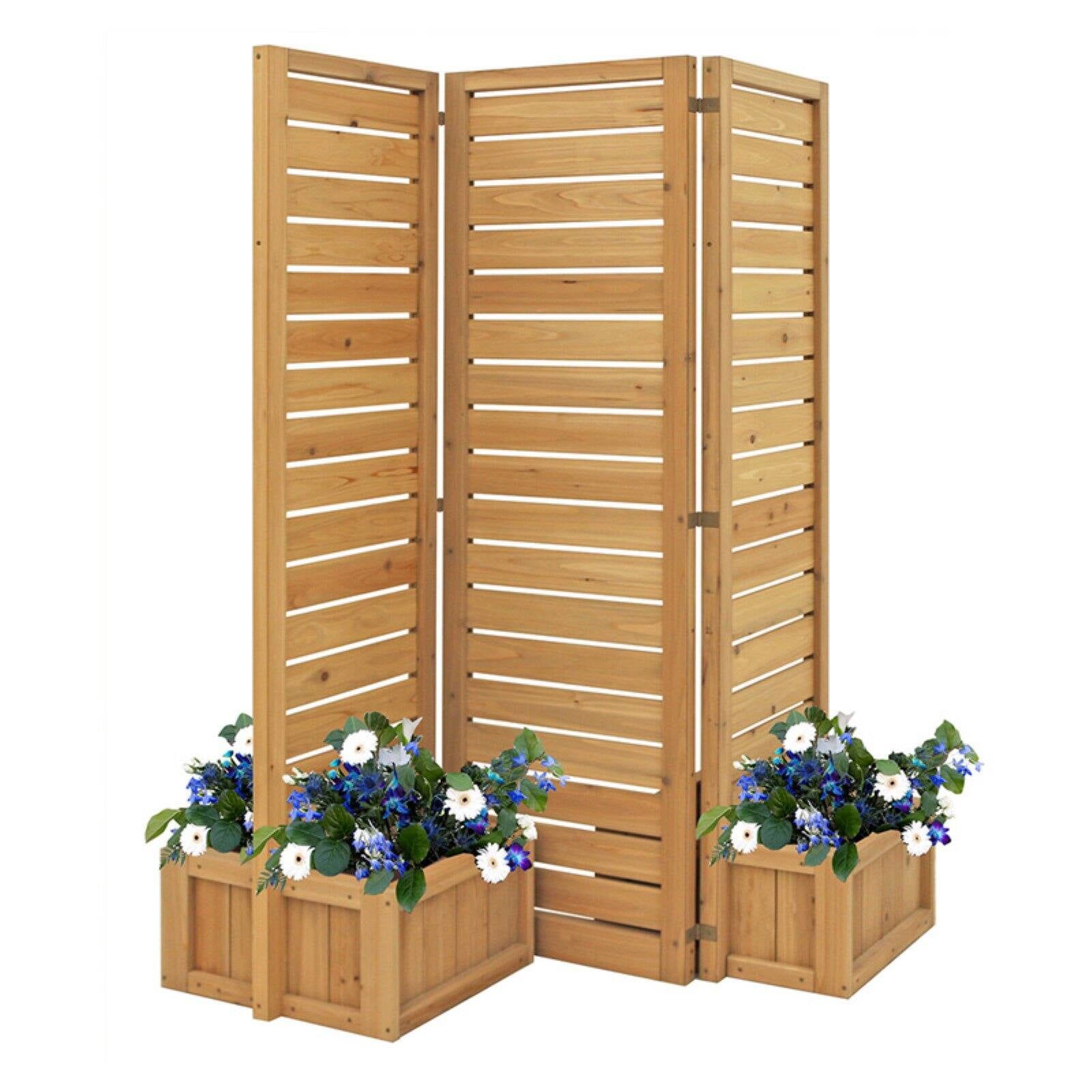 Natural Cedar Folding Privacy Screen with Planters