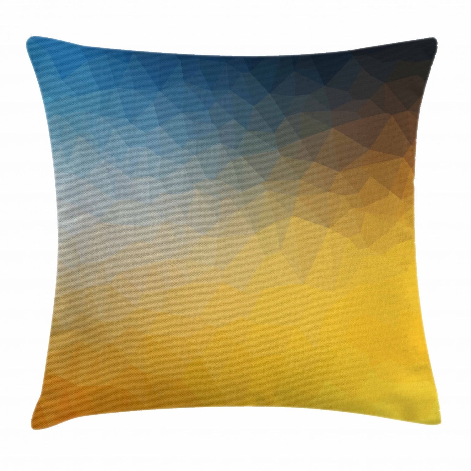 Yellow and Blue Geometric Polyester Square Throw Pillow