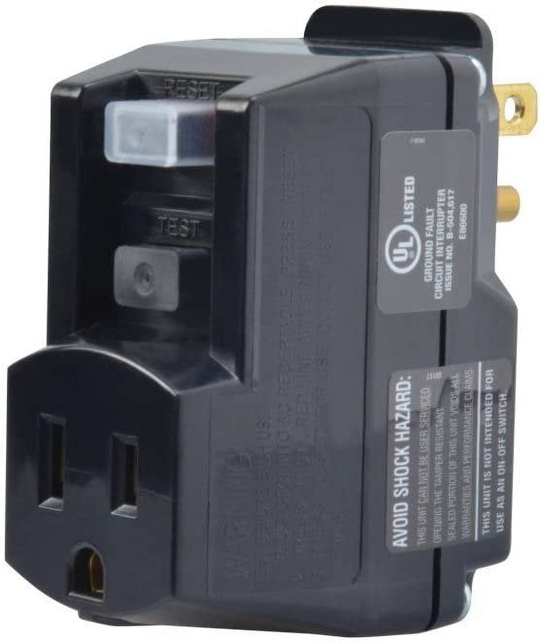 Black 120V 15A Single Outlet GFCI Adapter with Manual Reset