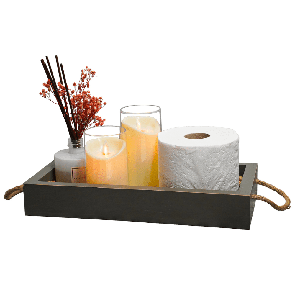 Gray Wooden Rustic Vanity Tray with Handles