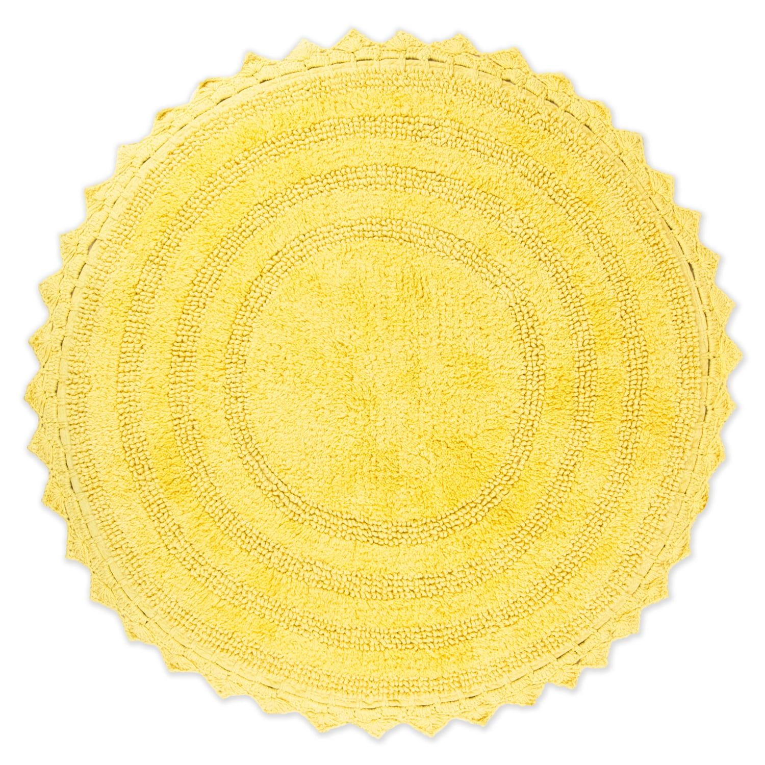 Plush Cotton 28" Yellow Round Crochet Bath Mat