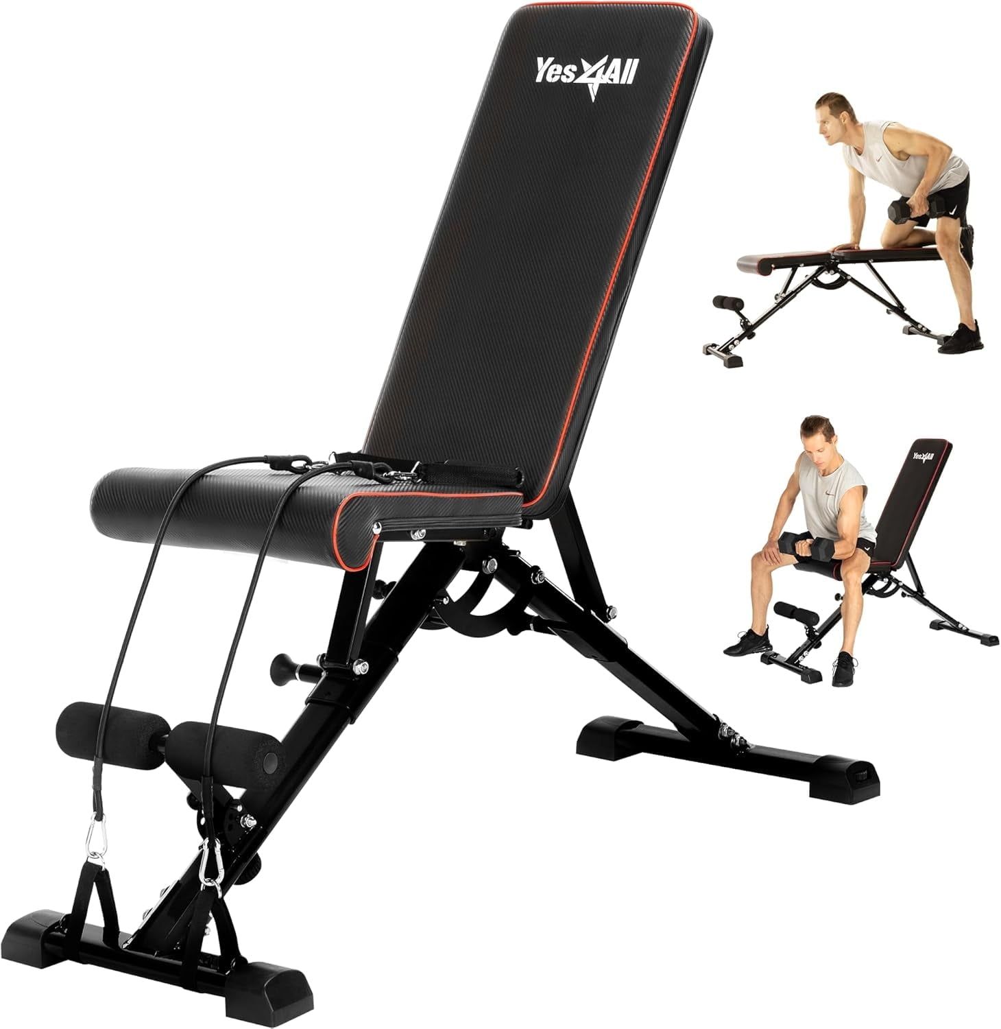 Adjustable Black Alloy Steel Foldable Workout Bench