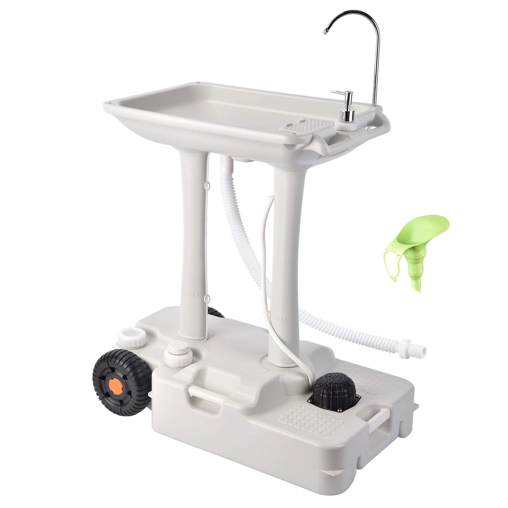 30L Portable White HDPE Camping Sink with Wheels and Soap Dispenser