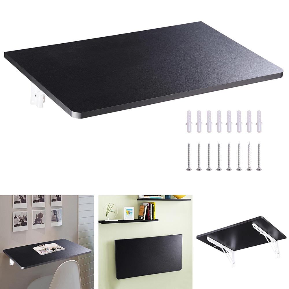 Black Wall Mounted Folding Computer Desk with Metal Brackets