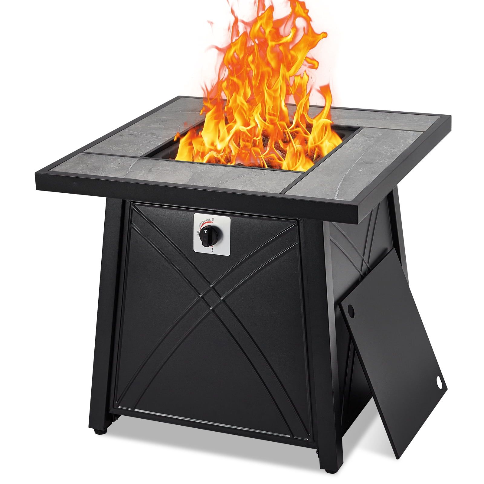 28-Inch Black Stone Gas Fire Pit Table with Stainless Steel Burners