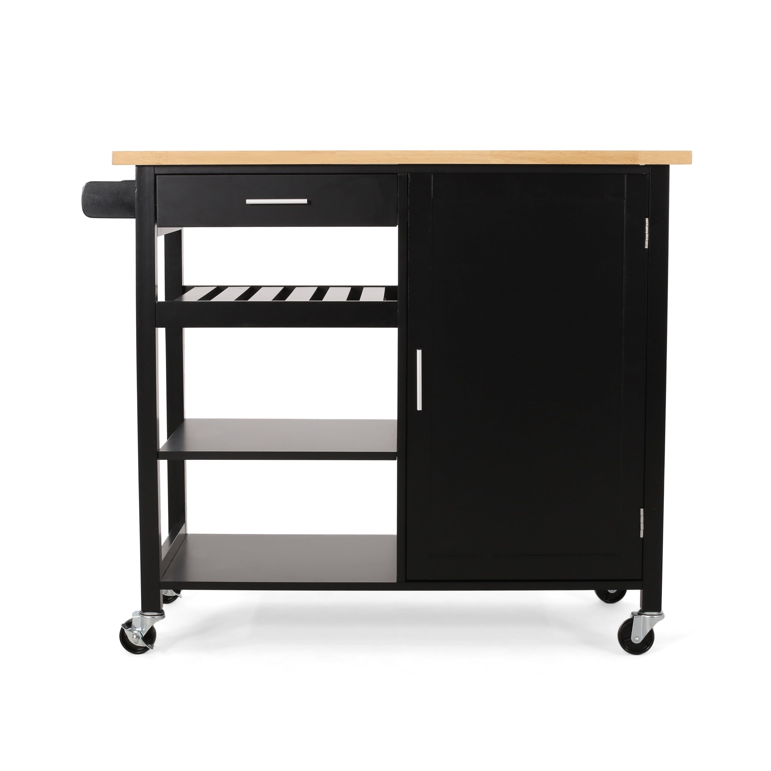 Black and Natural Wood Kitchen Cart with Storage