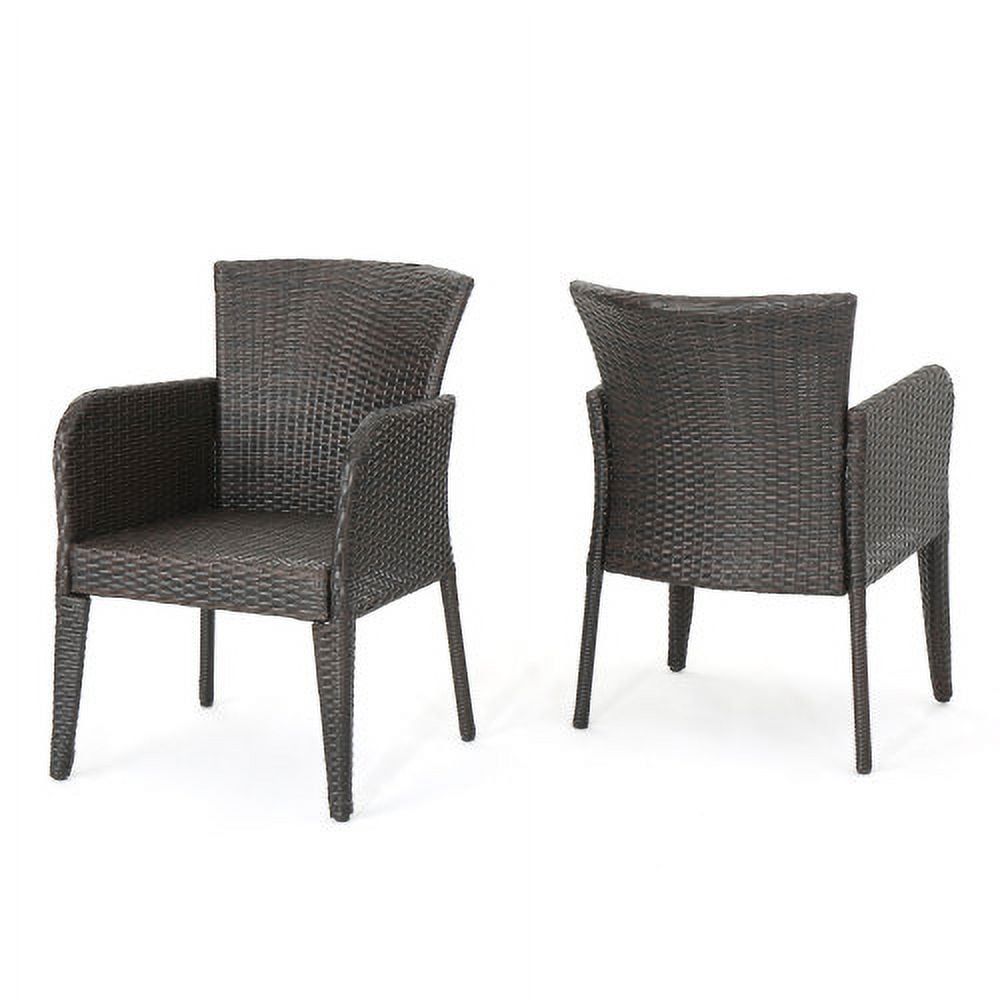 Brown Wicker Outdoor Dining Chairs with Armrests, Set of 2