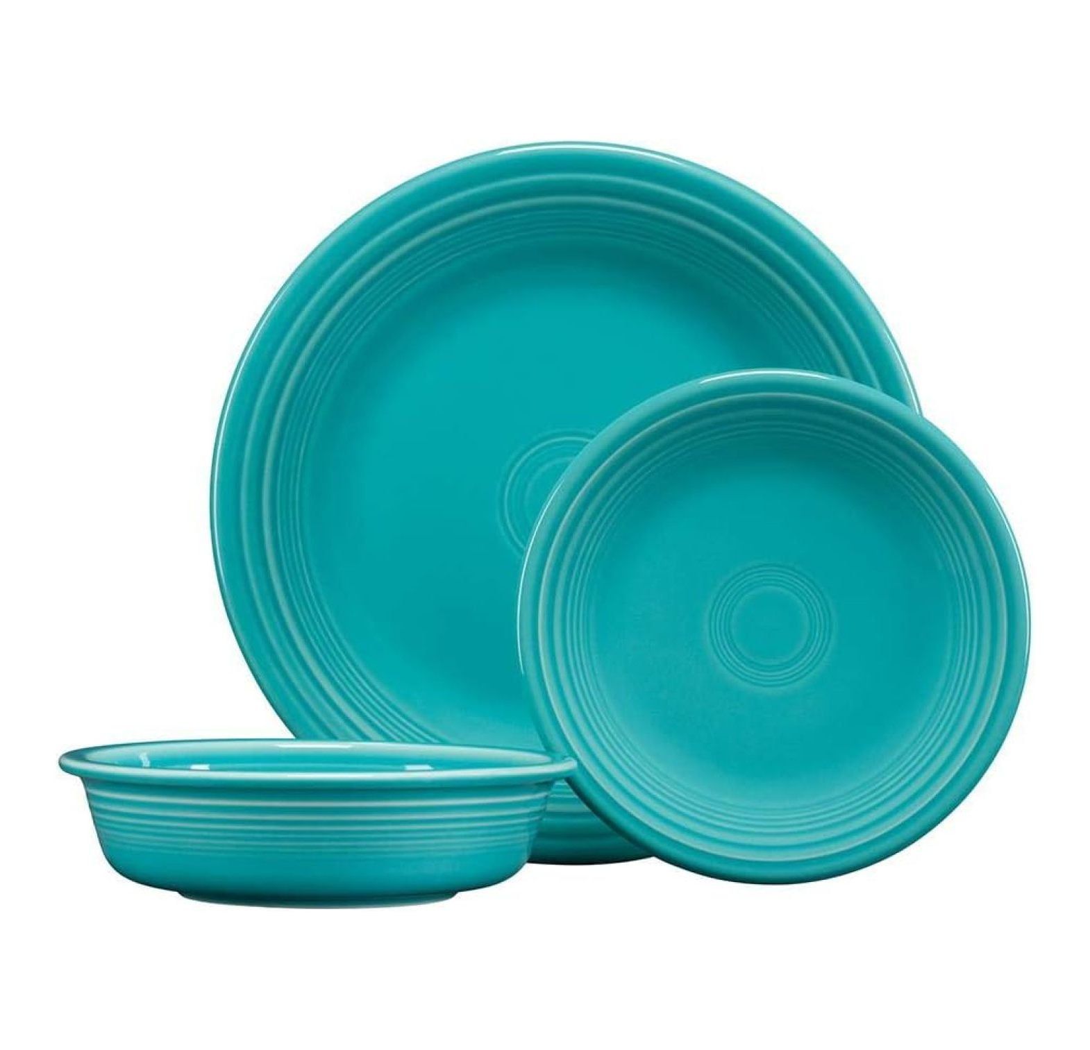 Turquoise and White Ceramic 3-Piece Fluted Dinnerware Set