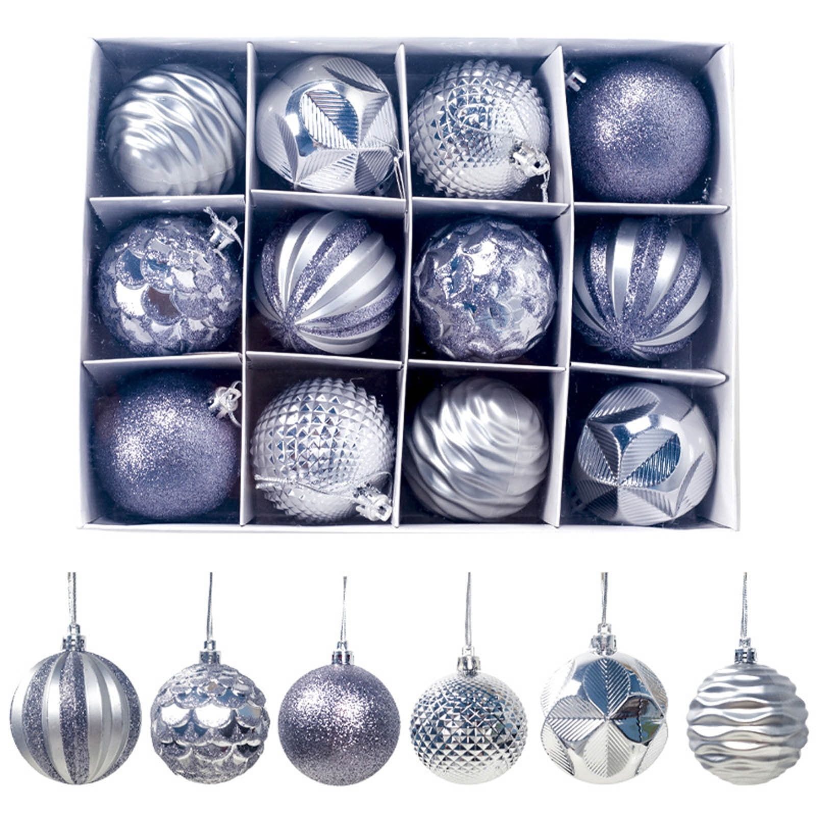 Silver Shatterproof Plastic Christmas Ball Ornaments Set