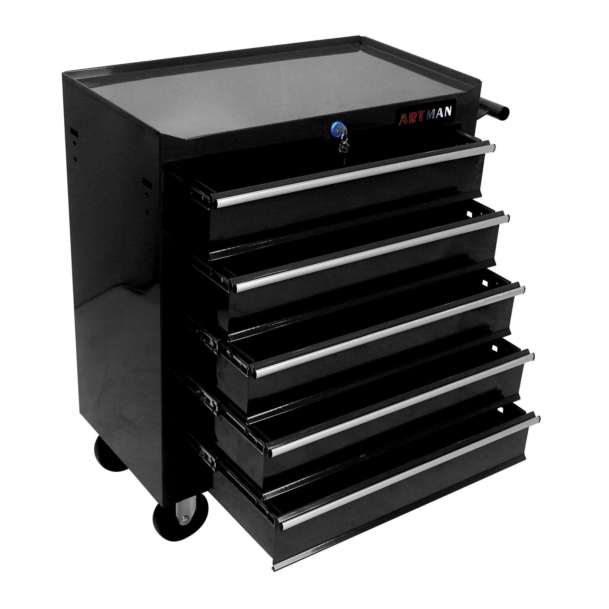 Black Powder Coated Steel Rolling Tool Chest with Lockable Drawers