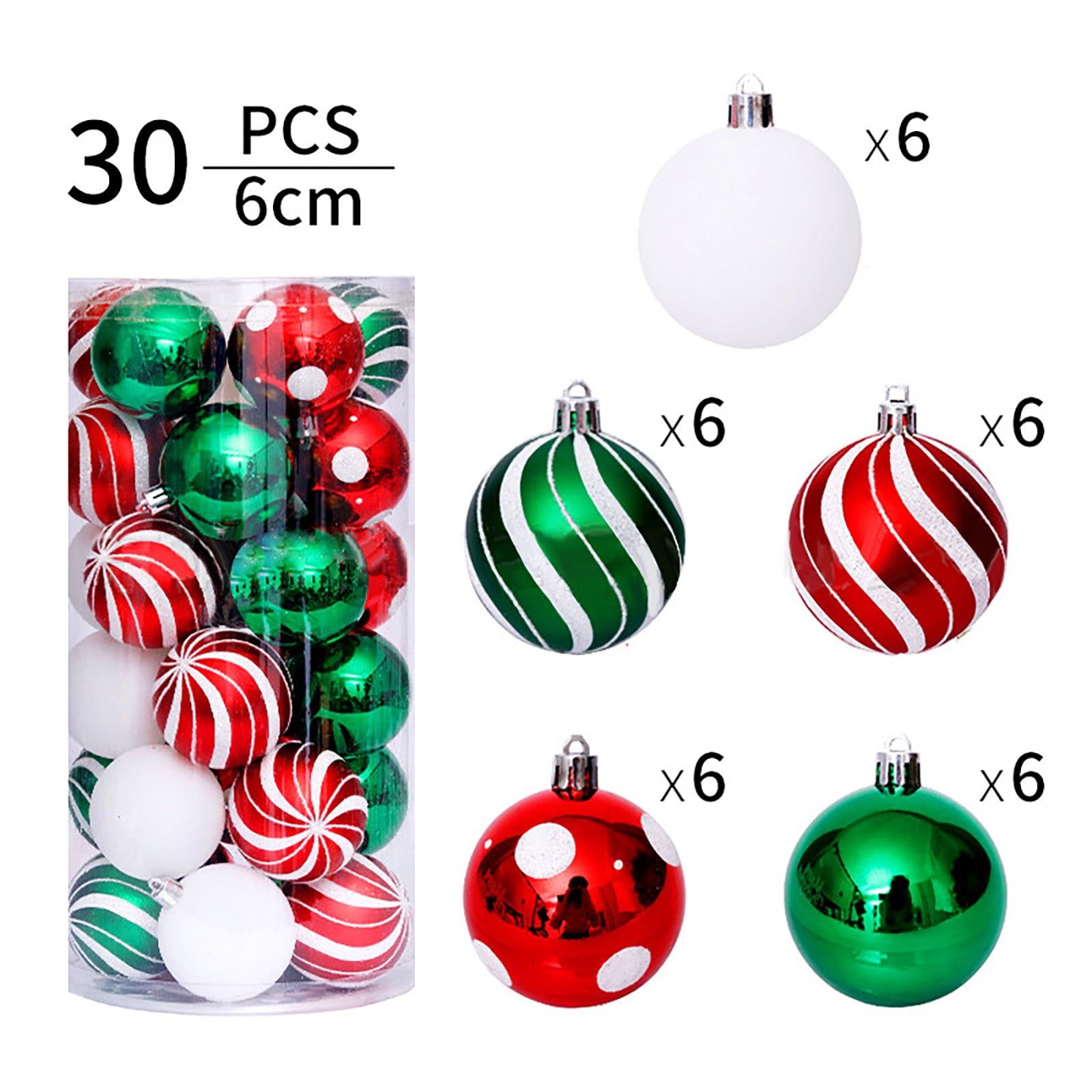 30-Piece Multicolor Shatterproof Plastic Christmas Ball Ornaments