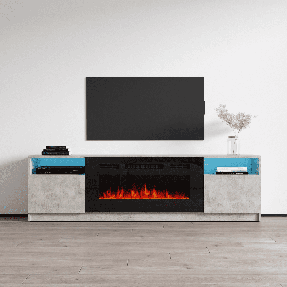 York 79" Concrete Electric Fireplace TV Stand with LED Lights