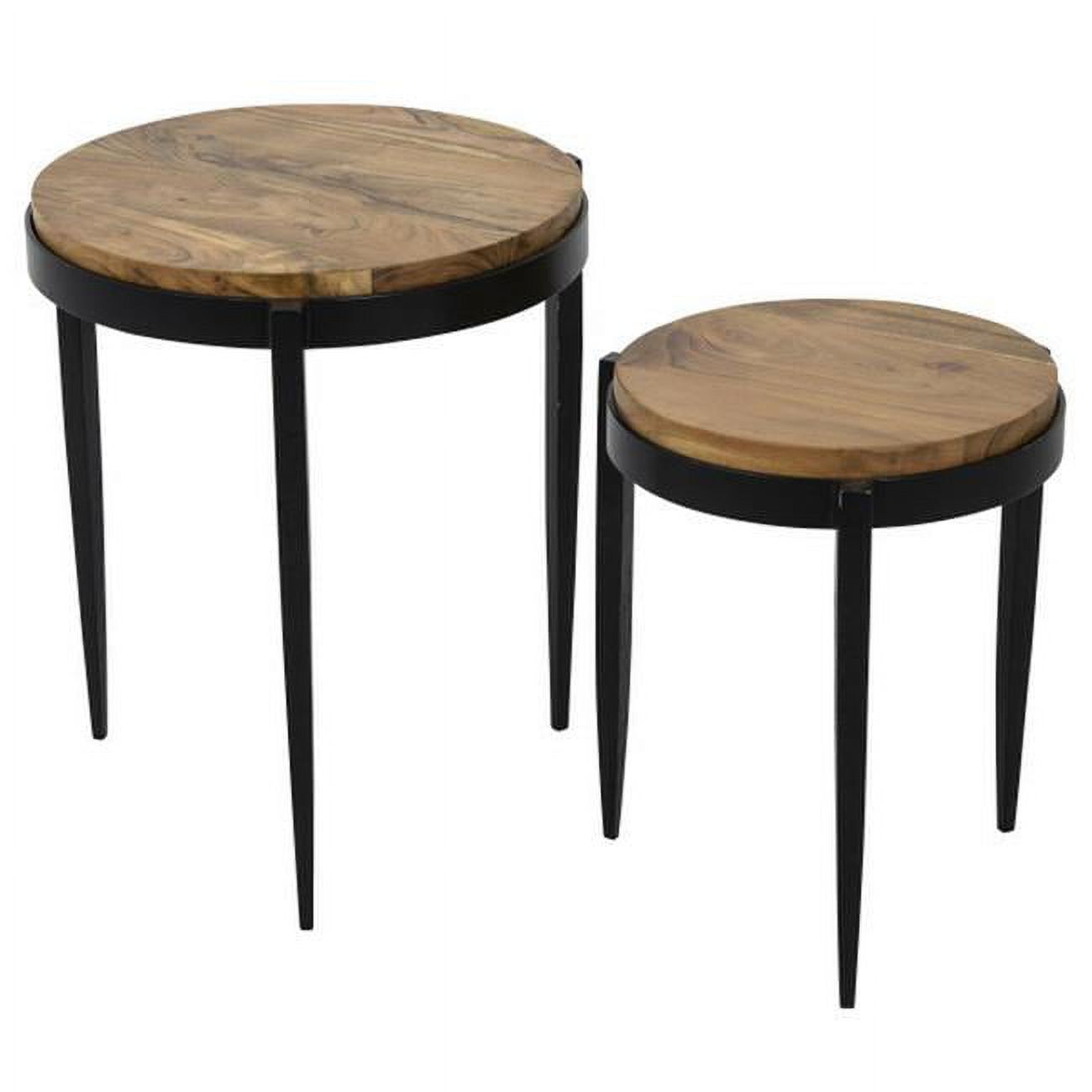 Raju Round Wood and Metal Nesting Tables, Black