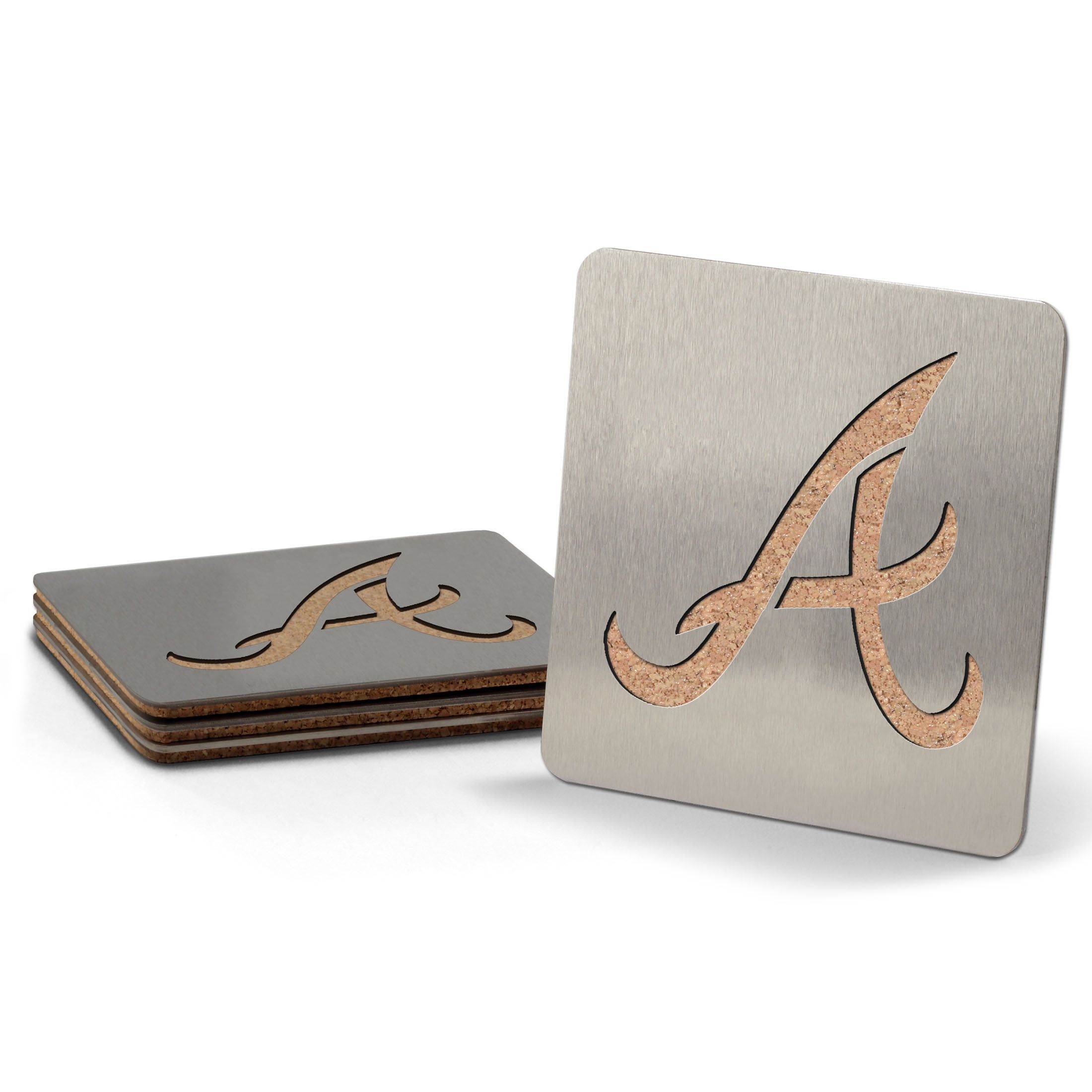 Atlanta Braves Stainless Steel and Cork Coaster Set