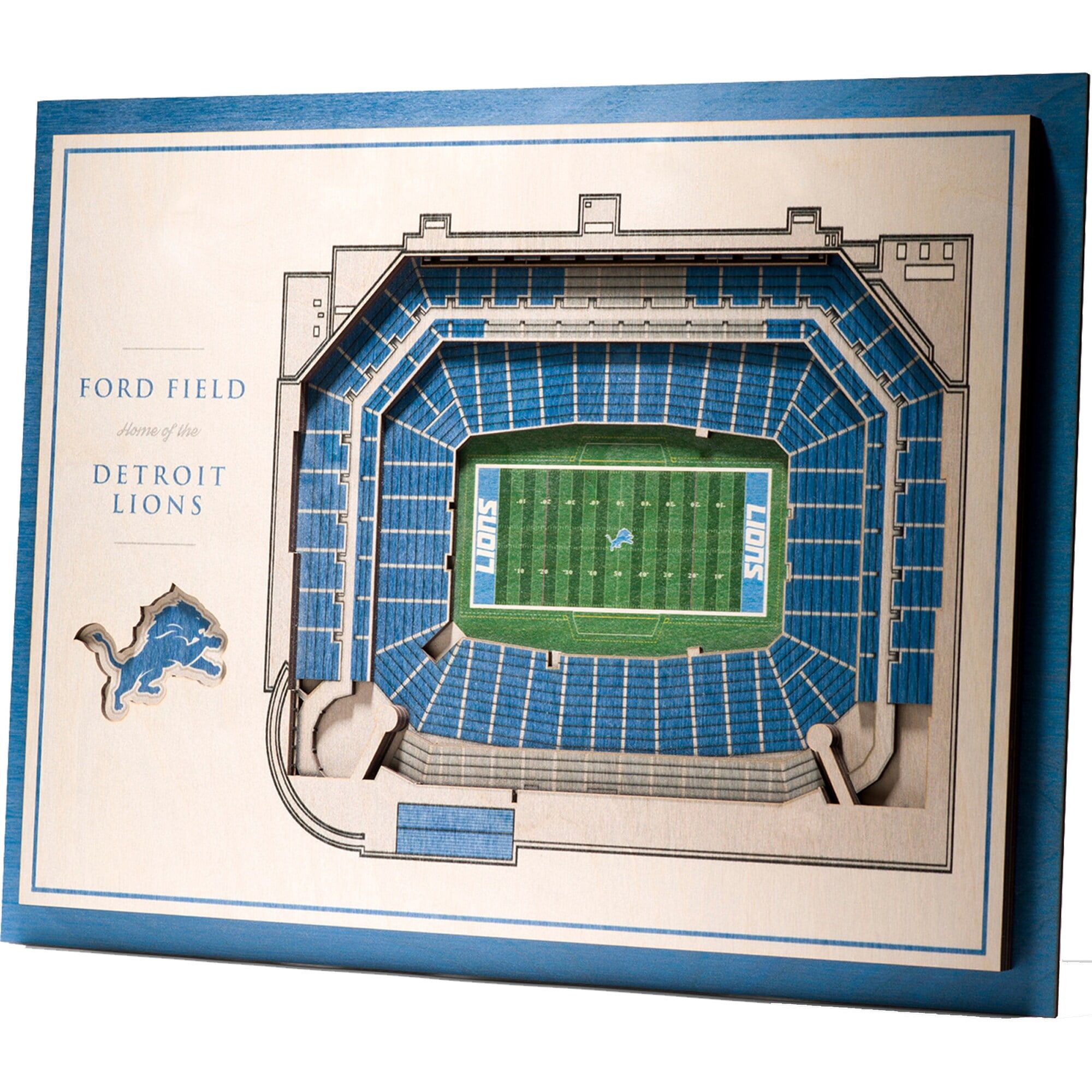 Detroit Lions Blue and Beige 17'' x 13'' 5-Layer Timber Wall Art