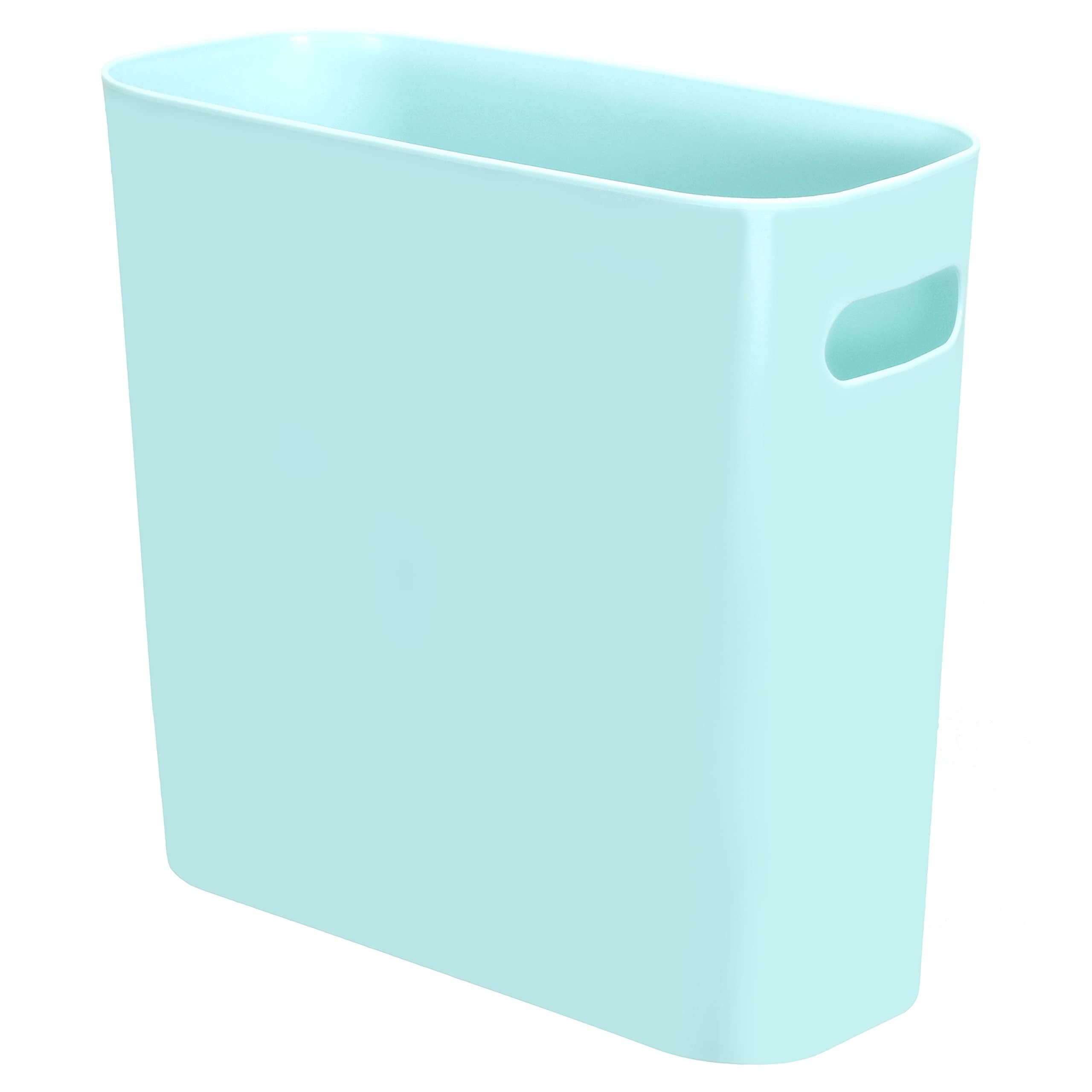 Mint Plastic Slim Office Trash Can with Handles