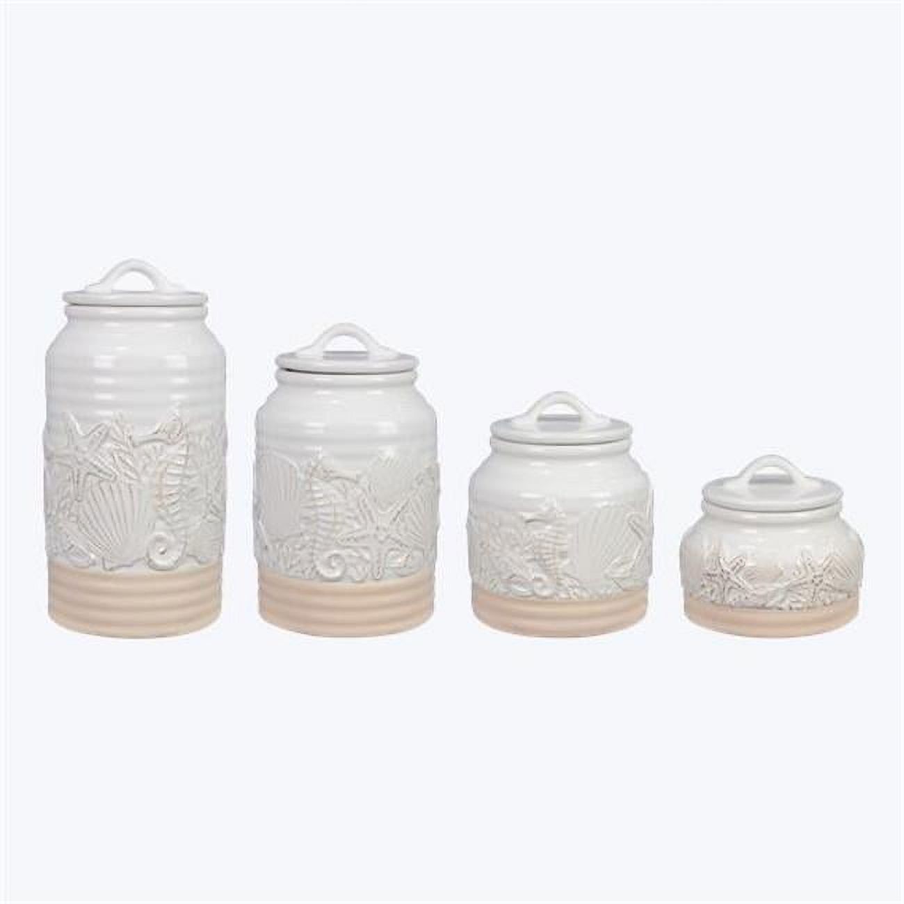 Coastal White Ceramic 4-Piece Canister Set