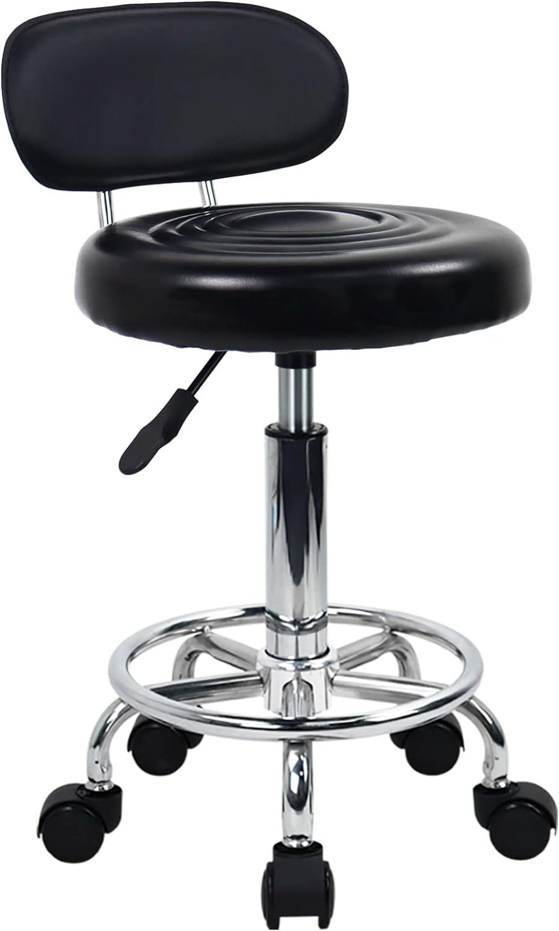 Black PU Leather Adjustable Swivel Stool with Footrest