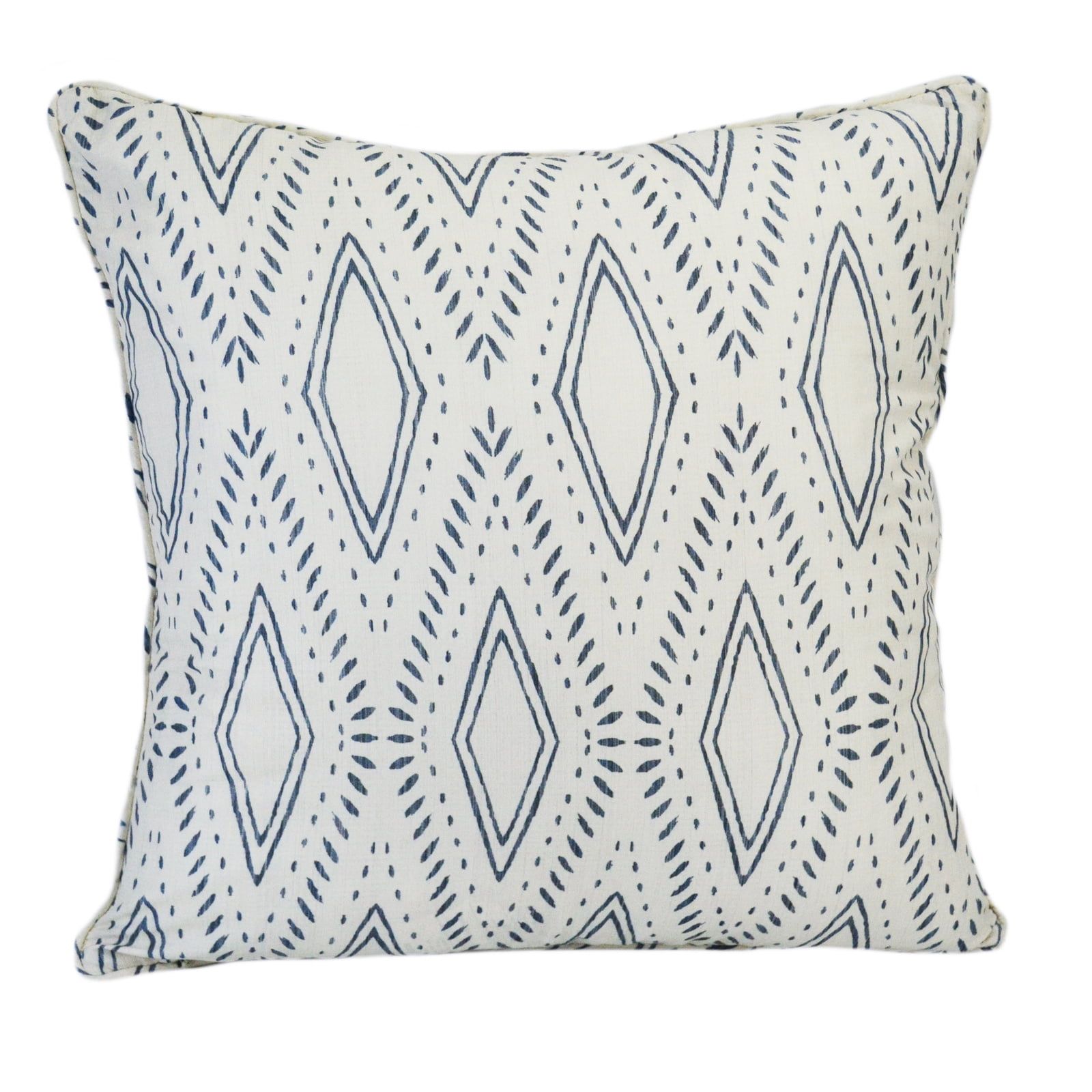 Ivory and Blue Ikat Diamond 18" Square Pillow