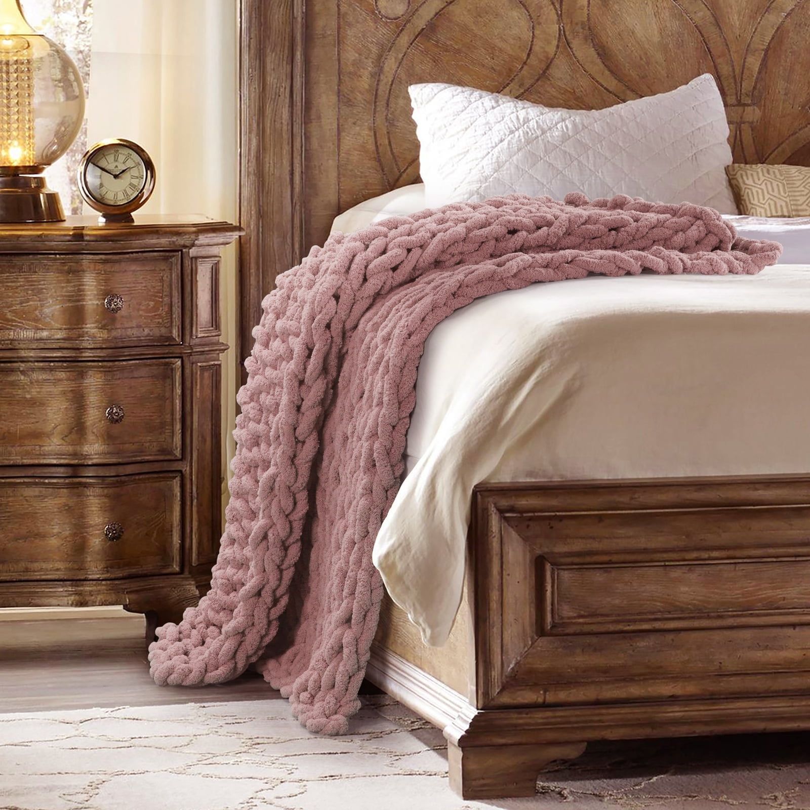 Luxurious Blush Knitted Chenille 40" x 50" Reversible Throw