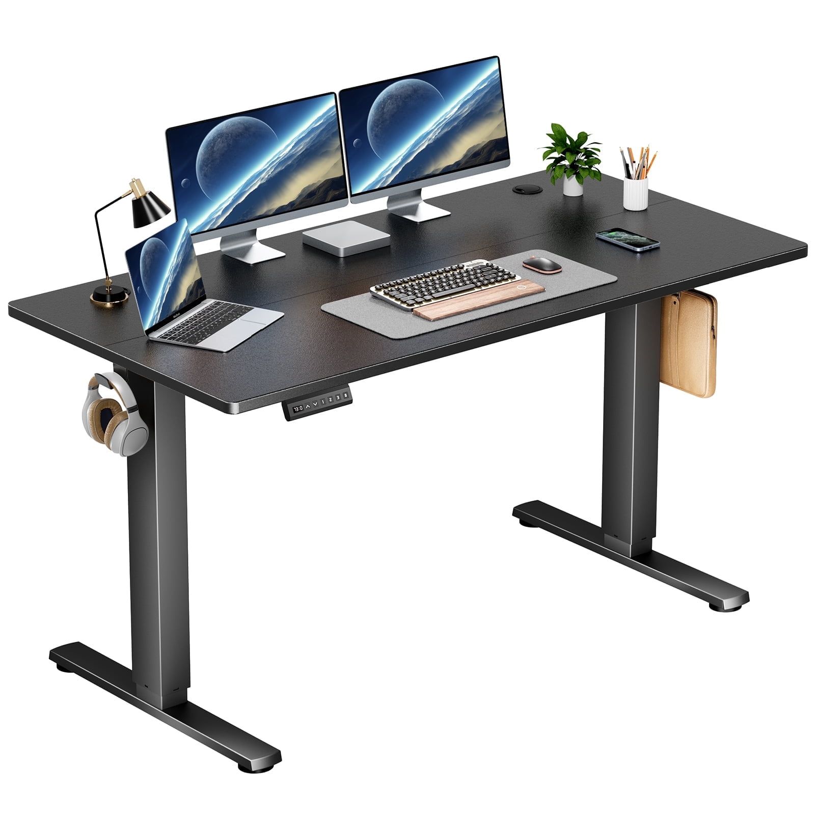 Black Adjustable Height Rectangular Standing Desk with Alloy Steel Frame