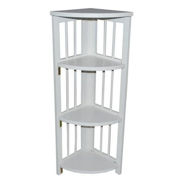White Solid Wood 4-Shelf Corner Folding Bookcase
