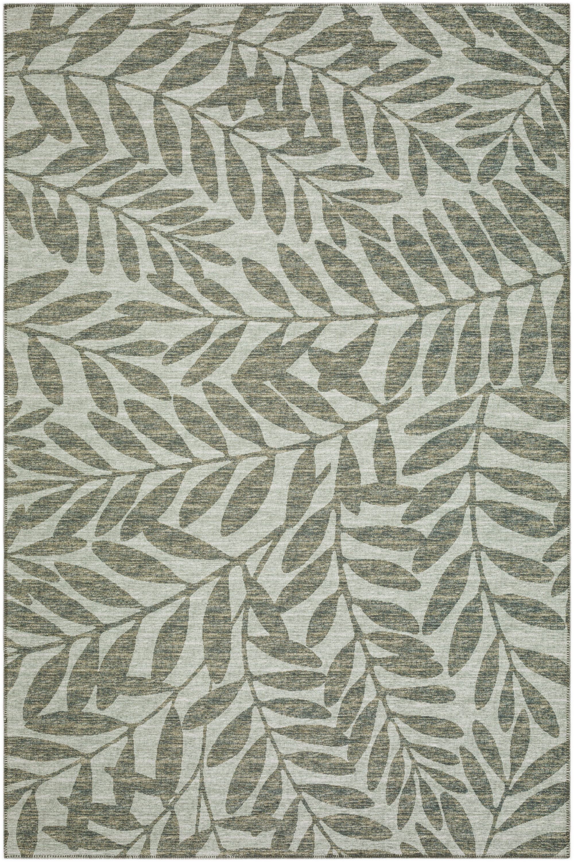 Yuma Tropical Leaves Green Chenille 3' x 5' Easy-Care Area Rug