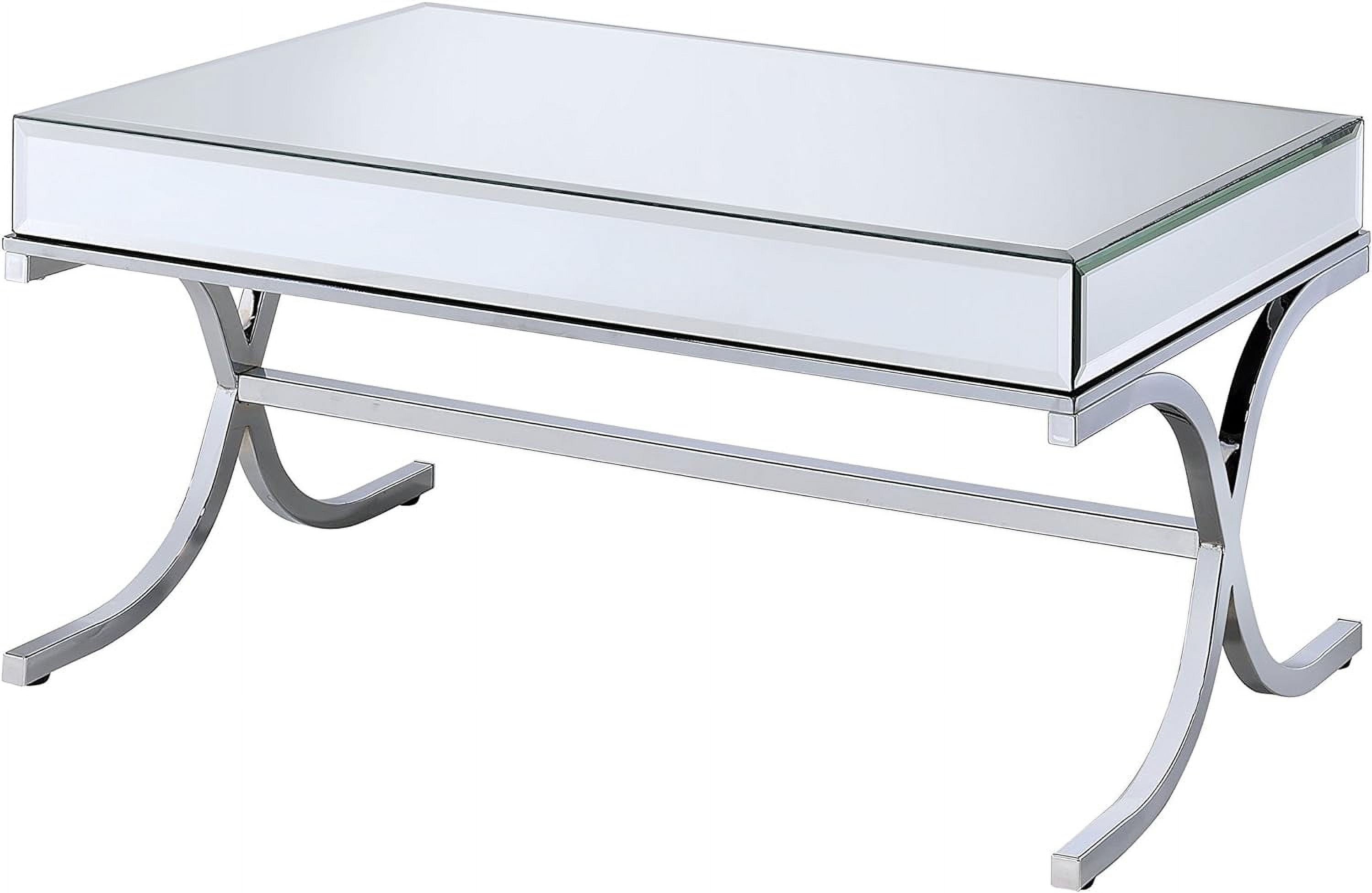 Elegant Rectangular Mirrored Coffee Table with Chrome Metal Base