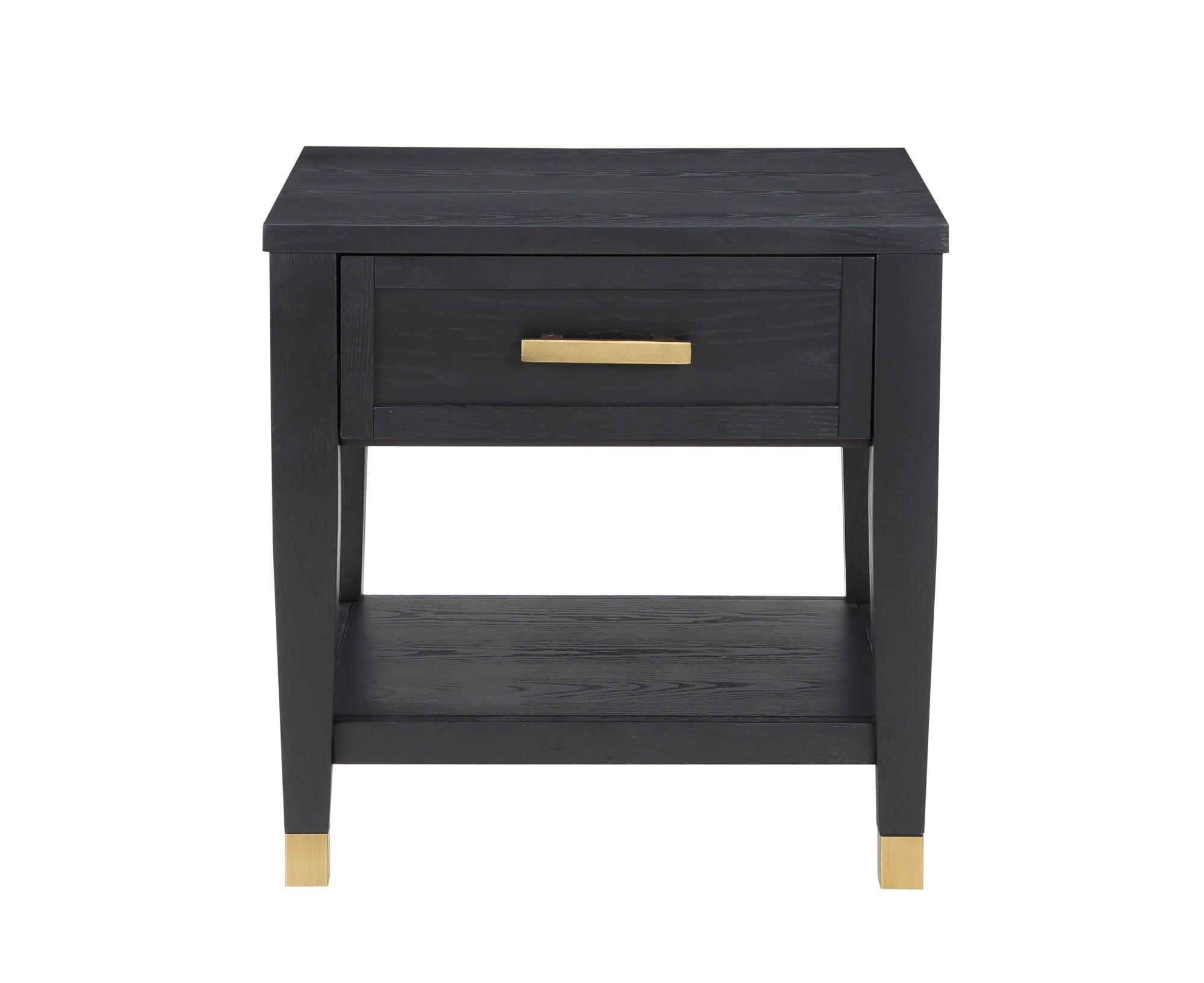 Black and Gold Rectangular Wood End Table with Storage